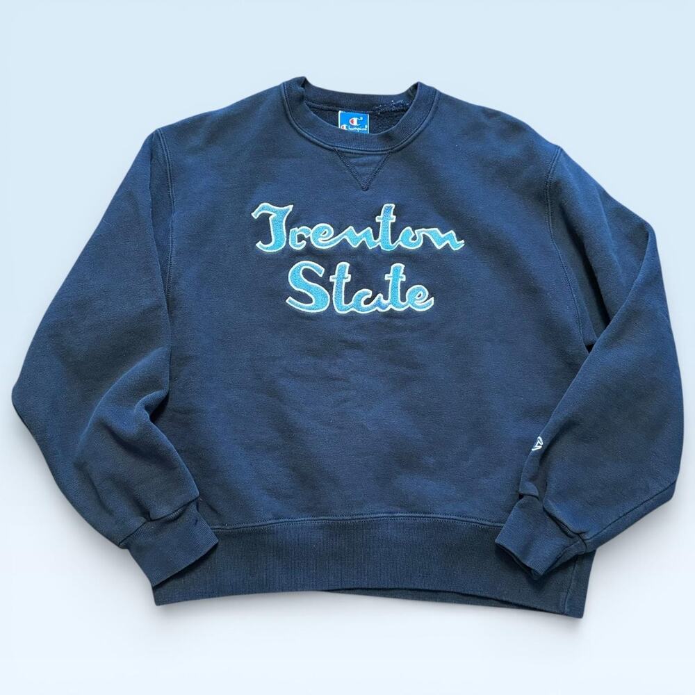 Vintage Champion Trenton State Sweatshirt Mens Large Blue Fleece USA 90s